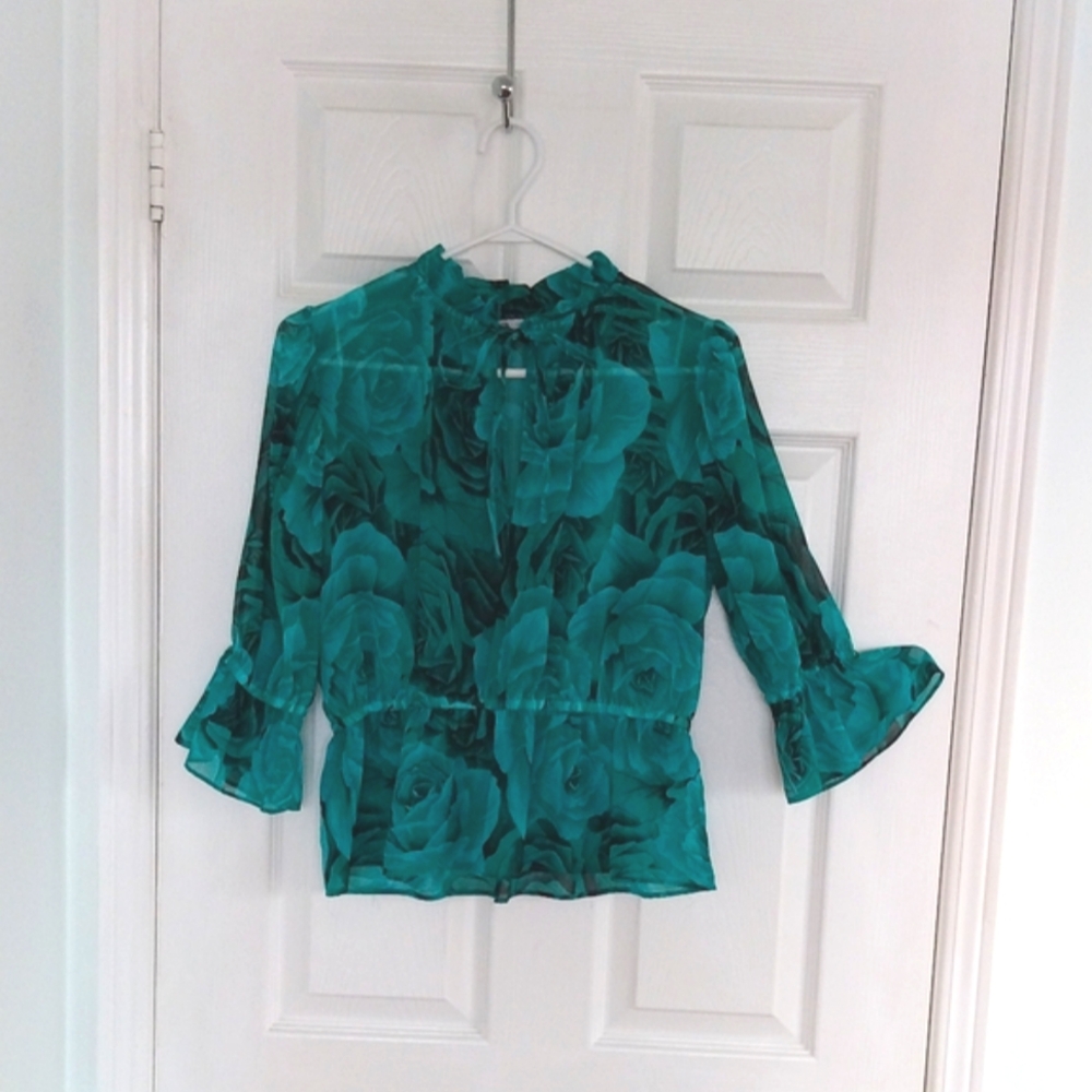 Zara Blue Ruffled 3/4 Sleeve Blouse